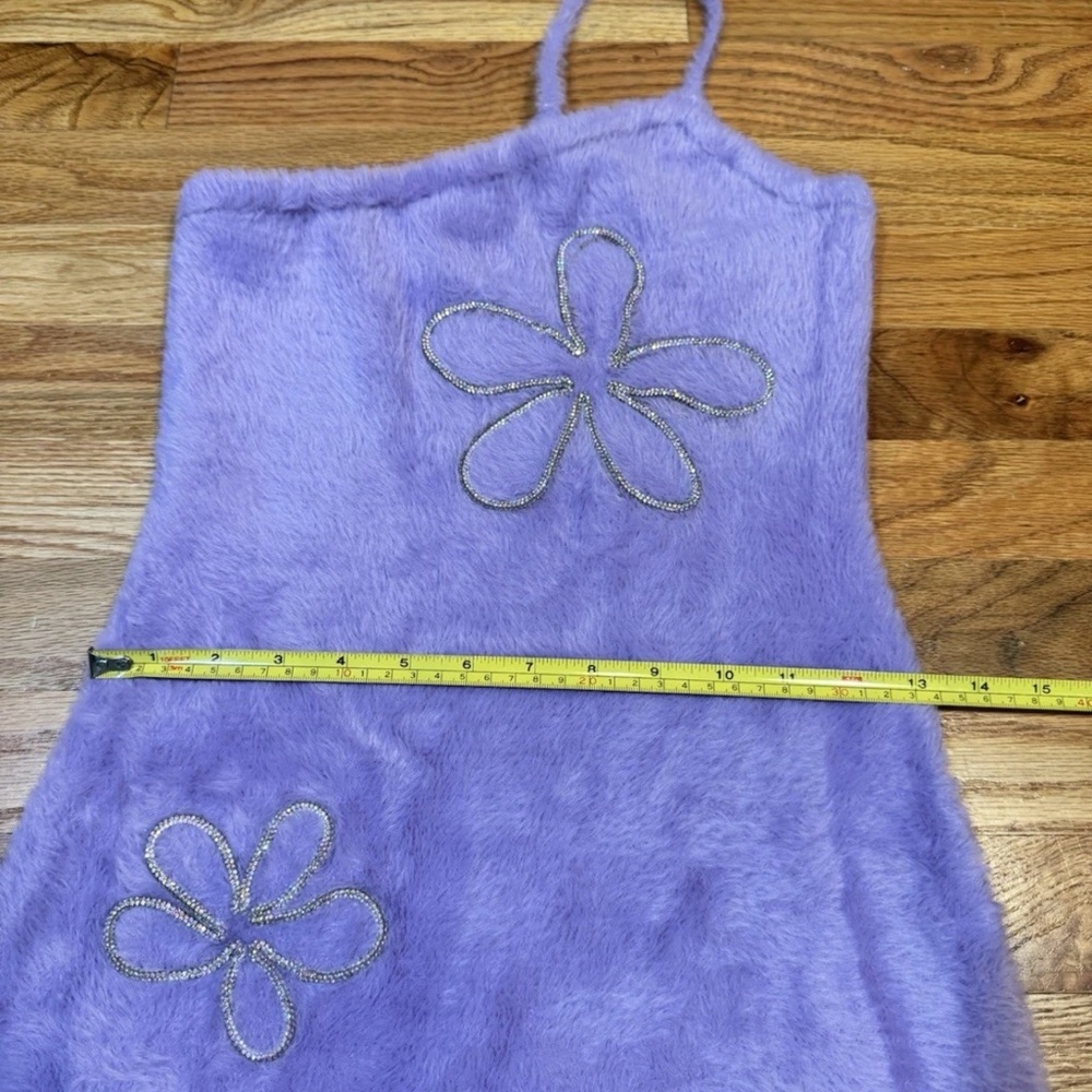 For Love & Lemons Finley Fuzzy Mini Dress Rhinestones Lavender Size Small - Picture 14 of 16
